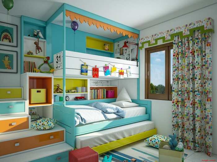 Kids bedroom interior children bed designs storage