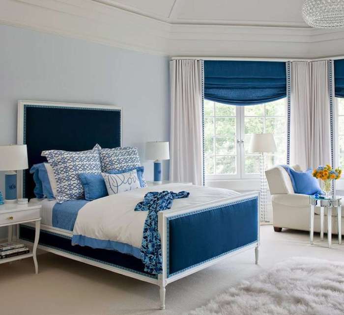 Blue and white bedroom design