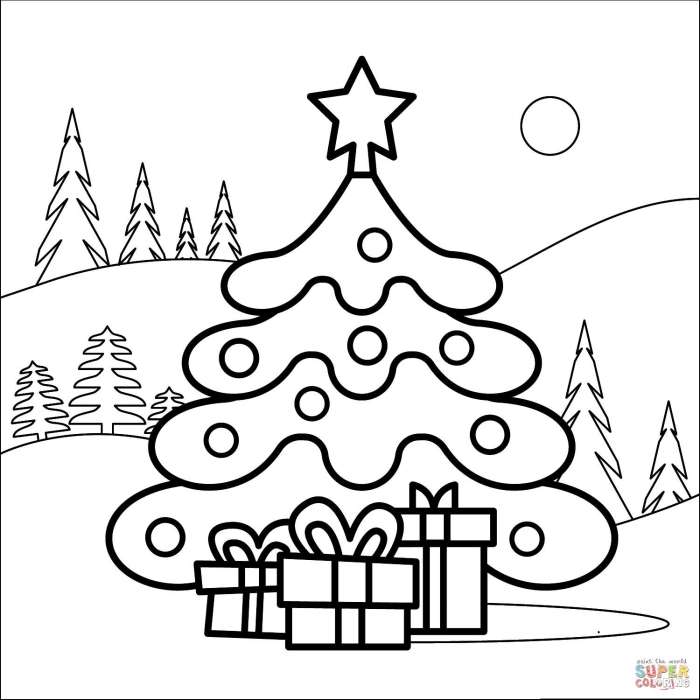 Christmas tree coloring page for kids